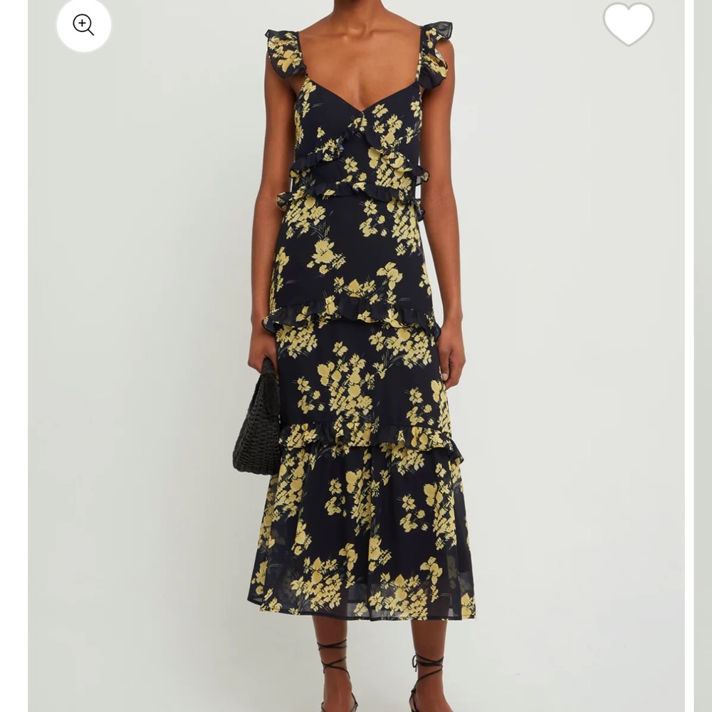 Navy & Yellow Floral Midi Dress